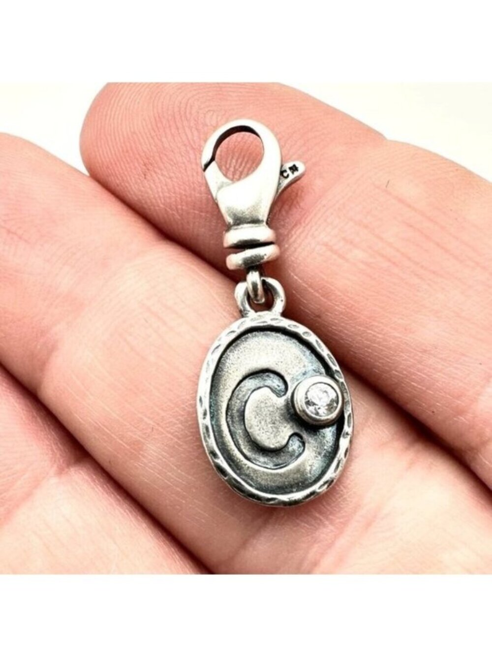 Silpada Womens Charm Sterling Silver Crystal Initial "C"